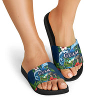 Guam Map Latte Stone Slide Sandals Hibiscus Floral Coastal Landscape TS04 - Polynesian Pride