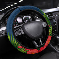 Guam Map Latte Stone Steering Wheel Cover Hibiscus Floral Coastal Landscape TS04 Universal Fit Blue Red - Polynesian Pride