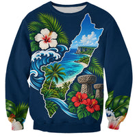Guam Map Latte Stone Sweatshirt Hibiscus Floral Coastal Landscape TS04 Unisex Blue Red - Polynesian Pride