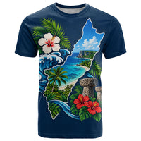Guam Map Latte Stone T Shirt Hibiscus Floral Coastal Landscape TS04 Blue Red - Polynesian Pride