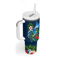 Guam Map Latte Stone Tumbler With Handle Hibiscus Floral Coastal Landscape TS04 - Polynesian Pride