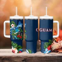 Guam Map Latte Stone Tumbler With Handle Hibiscus Floral Coastal Landscape TS04 - Polynesian Pride