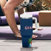 Guam Map Latte Stone Tumbler With Handle Hibiscus Floral Coastal Landscape TS04 - Polynesian Pride