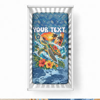 Personalized Hawaii 60th Birthday Sea Turtle Baby Bed Cover Tropical Ocean Wave Floral Surfboard
