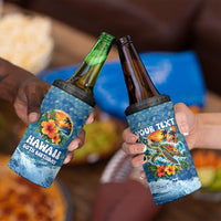 Personalized Hawaii 60th Birthday Sea Turtle 4 in 1 Can Cooler Tumbler Tropical Ocean Wave Floral Surfboard TS04 - Polynesian Pride