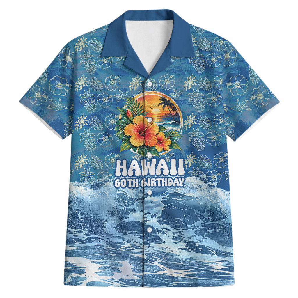 Personalized Hawaii 60th Birthday Sea Turtle Hawaiian Shirt Tropical Ocean Wave Floral Surfboard TS04 Blue Yellow - Polynesian Pride