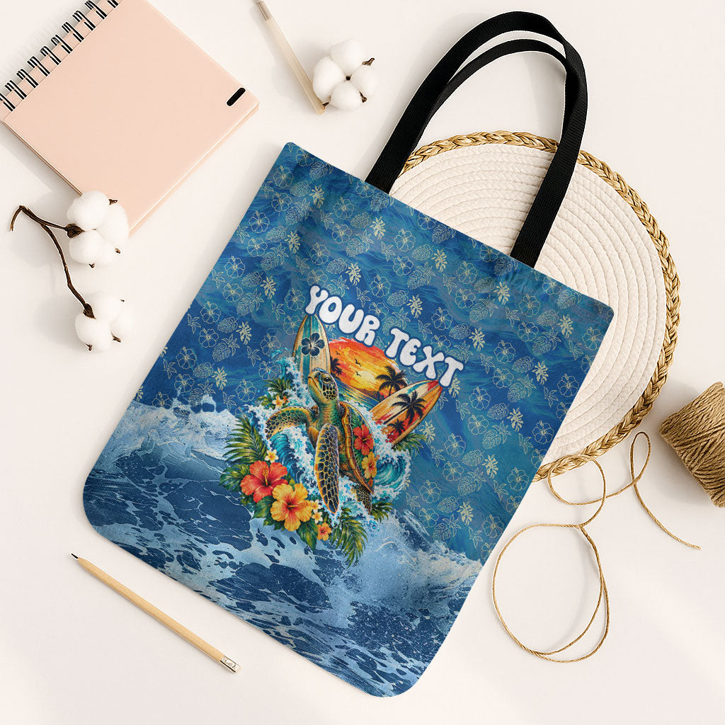 Personalized Hawaii 60th Birthday Sea Turtle Tote Bag Tropical Ocean Wave Floral Surfboard TS04 Black Strap One Size Blue Yellow - Polynesian Pride