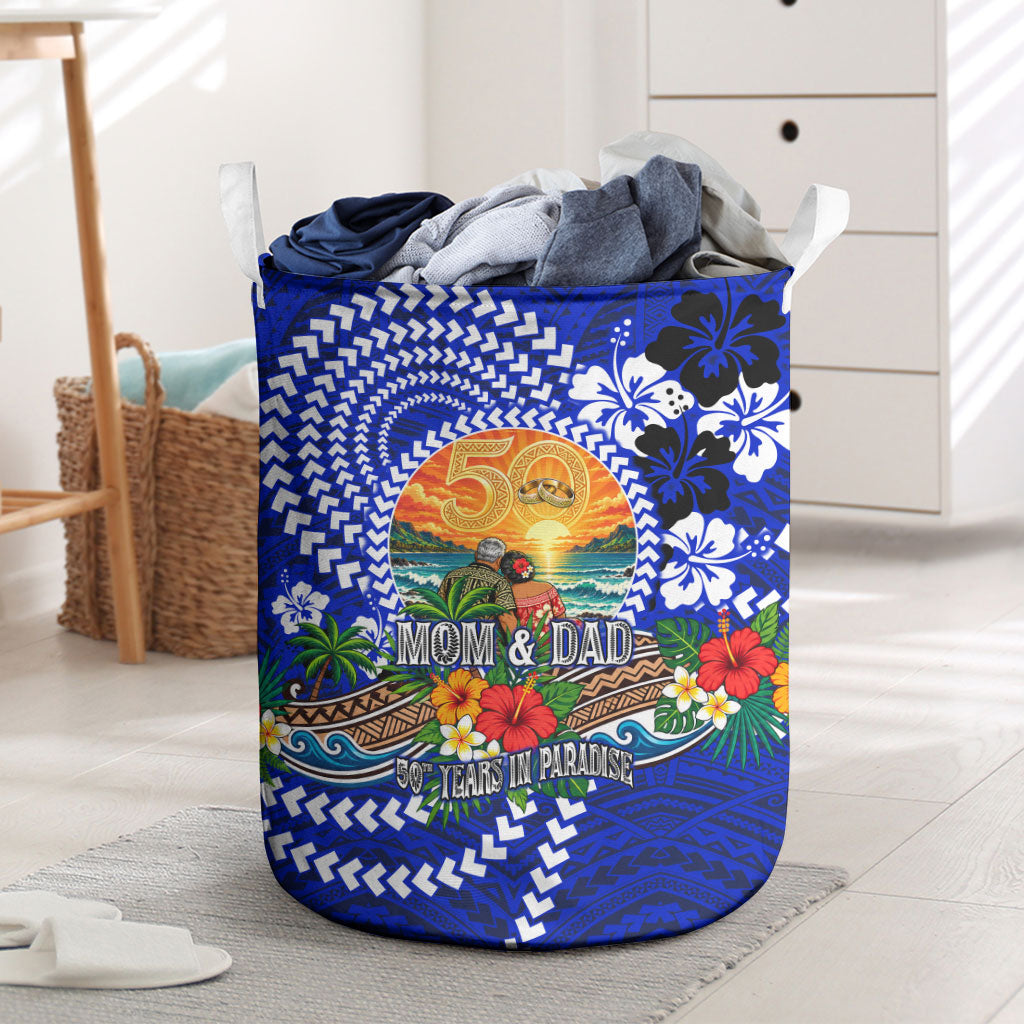 50th Anniversary Wedding Polynesian Laundry Basket Mom And Dad Floral Tribal Jubilee Tropical TS04 Blue - Polynesian Pride