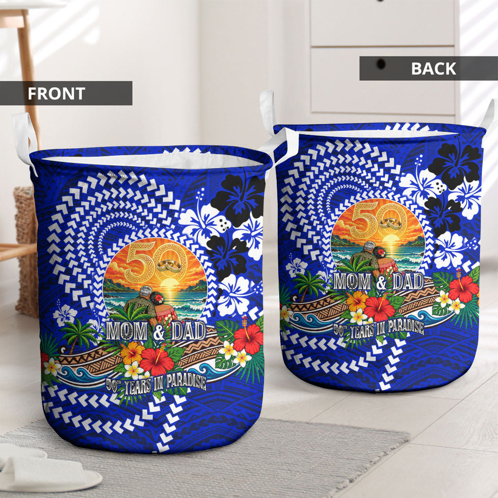 50th Anniversary Wedding Polynesian Laundry Basket Mom And Dad Floral Tribal Jubilee Tropical TS04 - Polynesian Pride