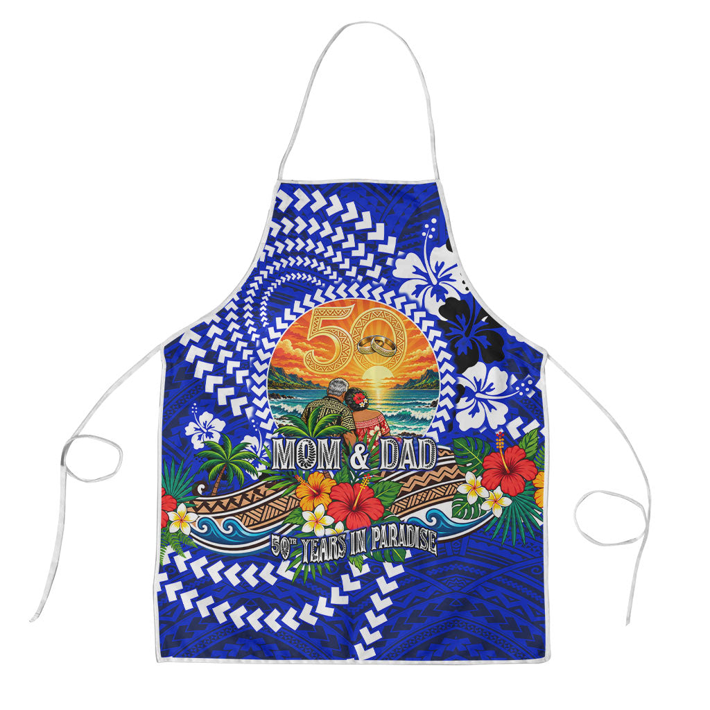 50th Anniversary Wedding Polynesian Apron Mom And Dad Floral Tribal Jubilee Tropical TS04 Blue - Polynesian Pride