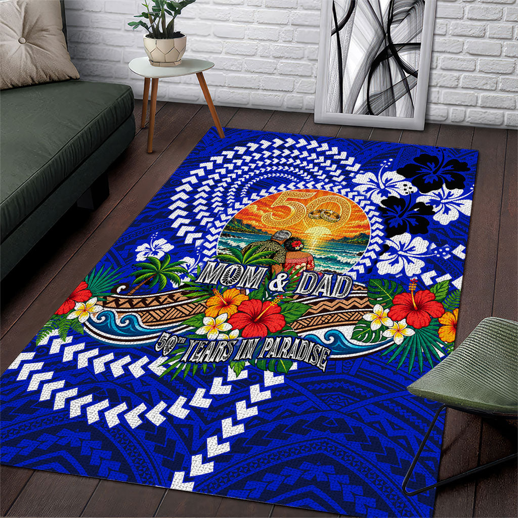 50th Anniversary Wedding Polynesian Area Rug Mom And Dad Floral Tribal Jubilee Tropical TS04 Blue - Polynesian Pride