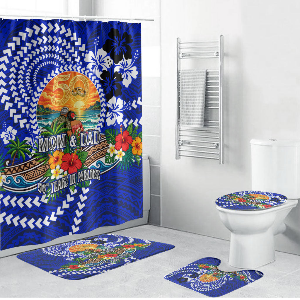 50th Anniversary Wedding Polynesian Bathroom Set Mom And Dad Floral Tribal Jubilee Tropical TS04 Bathroom Set (4 pcs) Blue - Polynesian Pride