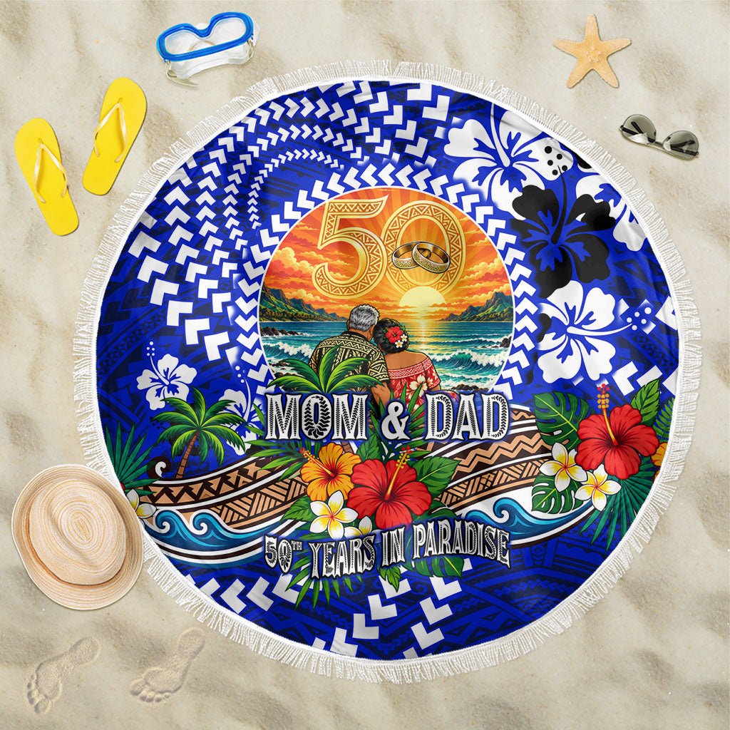 50th Anniversary Wedding Polynesian Beach Blanket Mom And Dad Floral Tribal Jubilee Tropical TS04 One Size 150cm Blue - Polynesian Pride