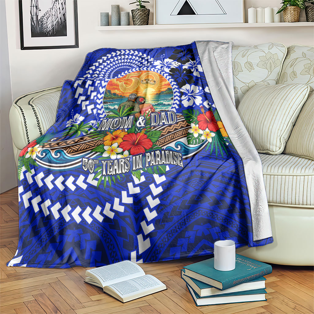 50th Anniversary Wedding Polynesian Blanket Mom And Dad Floral Tribal Jubilee Tropical TS04 Blue - Polynesian Pride