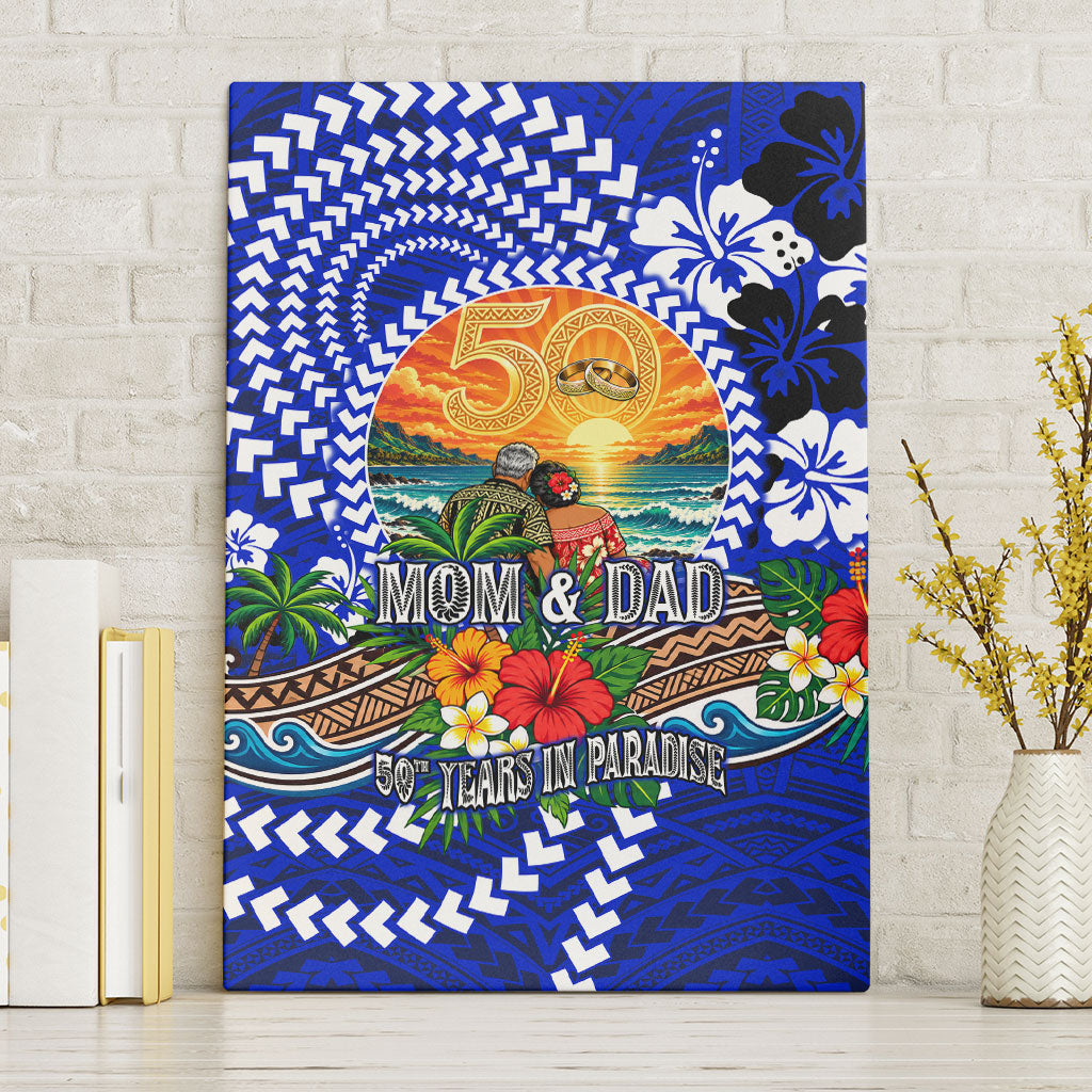 50th Anniversary Wedding Polynesian Canvas Wall Art Mom And Dad Floral Tribal Jubilee Tropical TS04 Without Frame Blue - Polynesian Pride