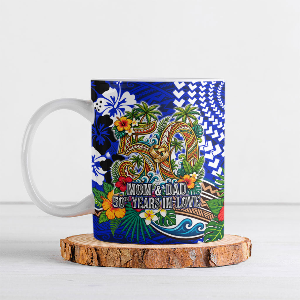 50th Anniversary Wedding Polynesian Ceramic Mug Mom And Dad Floral Tribal Jubilee Tropical TS04 Blue - Polynesian Pride