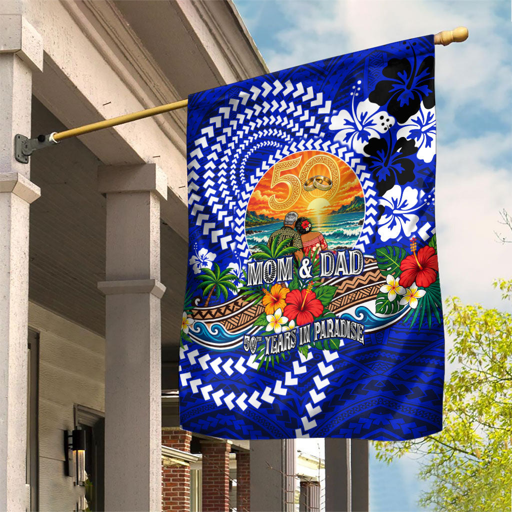 50th Anniversary Wedding Polynesian Garden Flag Mom And Dad Floral Tribal Jubilee Tropical TS04 House Flag Blue - Polynesian Pride