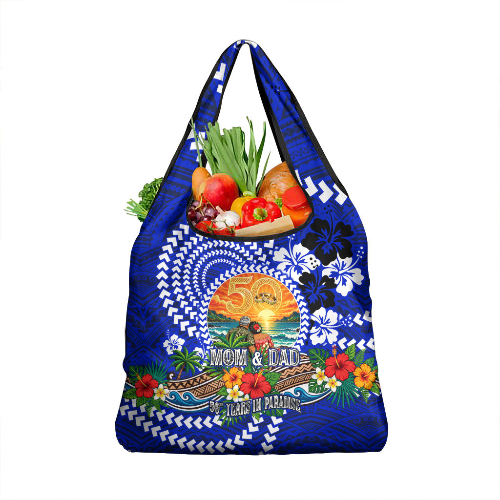 50th Anniversary Wedding Polynesian Grocery Bag Mom And Dad Floral Tribal Jubilee Tropical TS04 1-pack One Size Blue - Polynesian Pride