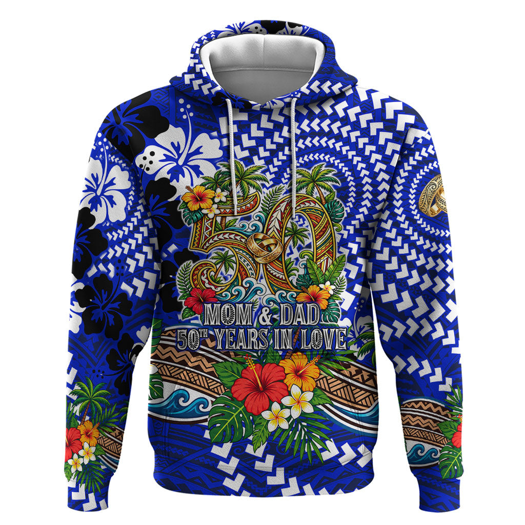 50th Anniversary Wedding Polynesian Hoodie Mom And Dad Floral Tribal Jubilee Tropical TS04 Pullover Hoodie Blue - Polynesian Pride