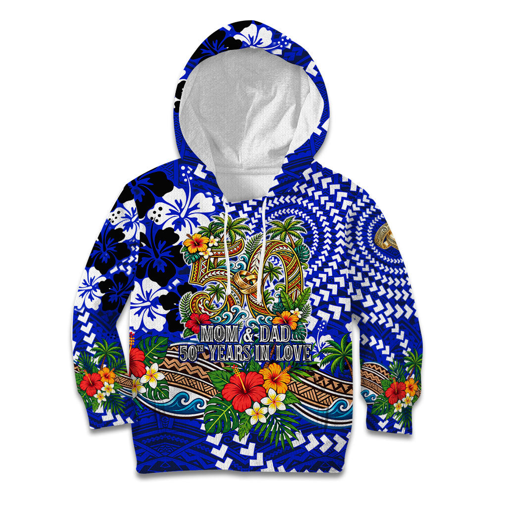 50th Anniversary Wedding Polynesian Kid Hoodie Mom And Dad Floral Tribal Jubilee Tropical TS04 Hoodie Blue - Polynesian Pride