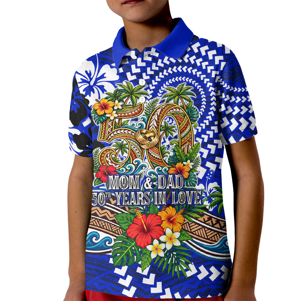 50th Anniversary Wedding Polynesian Kid Polo Shirt Mom And Dad Floral Tribal Jubilee Tropical TS04 Kid Blue - Polynesian Pride