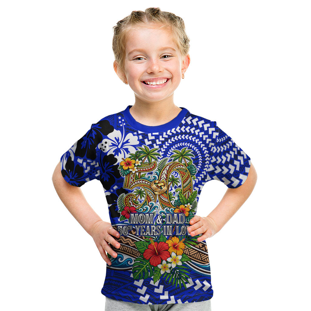 50th Anniversary Wedding Polynesian Kid T Shirt Mom And Dad Floral Tribal Jubilee Tropical TS04 Blue - Polynesian Pride