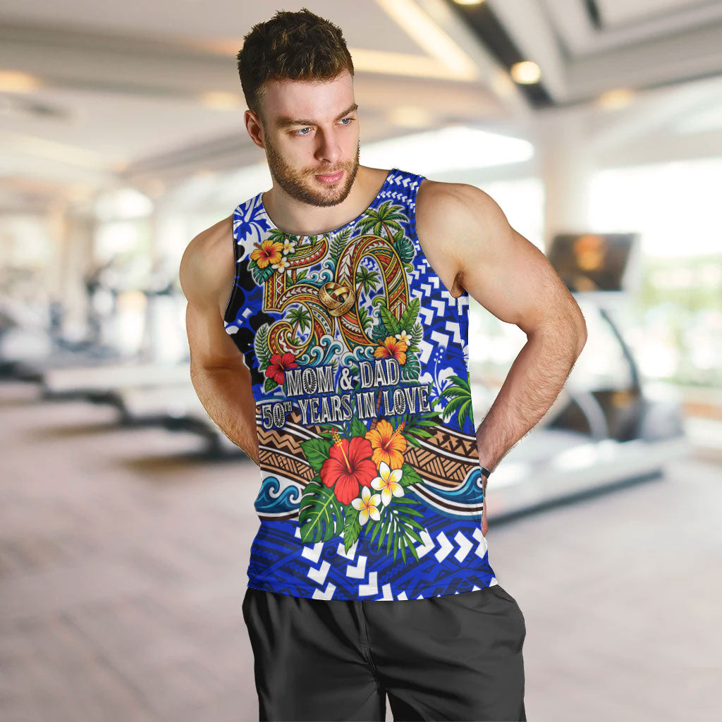 50th Anniversary Wedding Polynesian Men Tank Top Mom And Dad Floral Tribal Jubilee Tropical TS04 Blue - Polynesian Pride