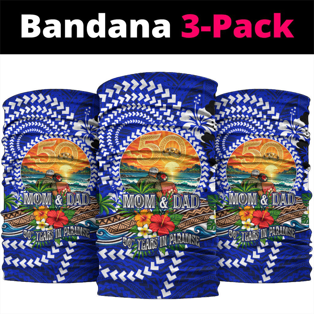 50th Anniversary Wedding Polynesian Neck Gaiter Mom And Dad Floral Tribal Jubilee Tropical TS04 package One Size: 25*50cm Blue - Polynesian Pride