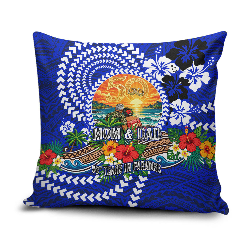 50th Anniversary Wedding Polynesian Pillow Cover Mom And Dad Floral Tribal Jubilee Tropical TS04 Blue - Polynesian Pride