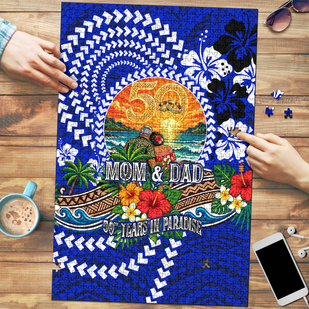 50th Anniversary Wedding Polynesian Puzzle Mom And Dad Floral Tribal Jubilee Tropical TS04 Blue - Polynesian Pride
