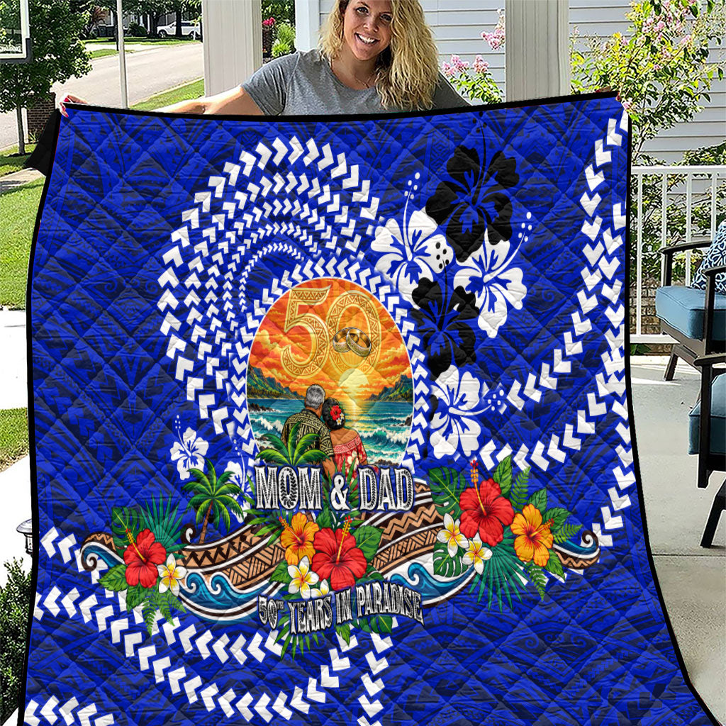 50th Anniversary Wedding Polynesian Quilt Mom And Dad Floral Tribal Jubilee Tropical TS04 Blue - Polynesian Pride