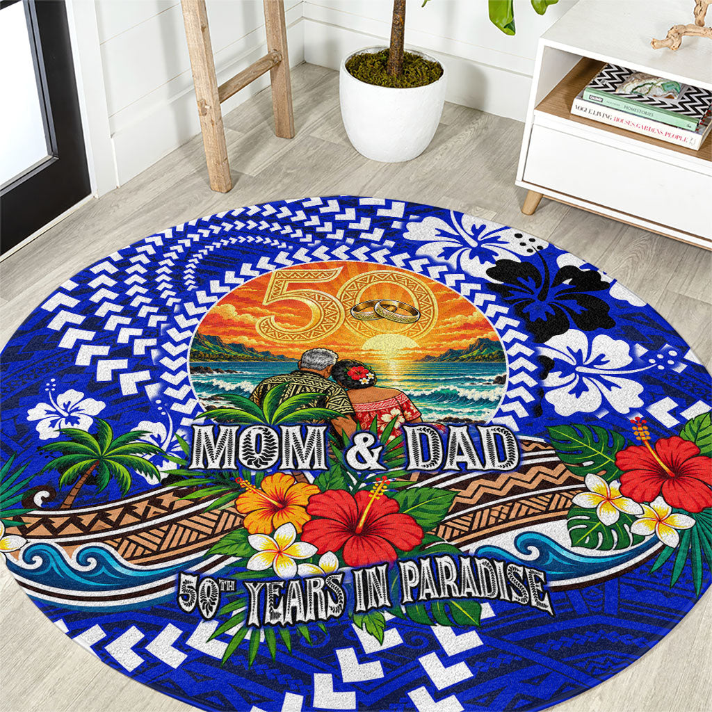 50th Anniversary Wedding Polynesian Round Carpet Mom And Dad Floral Tribal Jubilee Tropical TS04 Blue - Polynesian Pride
