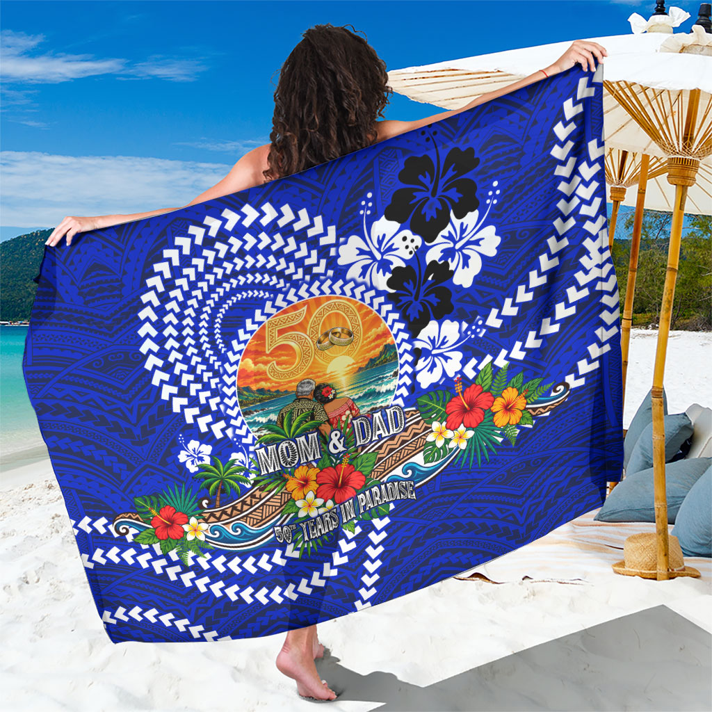 50th Anniversary Wedding Polynesian Sarong Mom And Dad Floral Tribal Jubilee Tropical TS04 One Size 44 x 66 inches Blue - Polynesian Pride