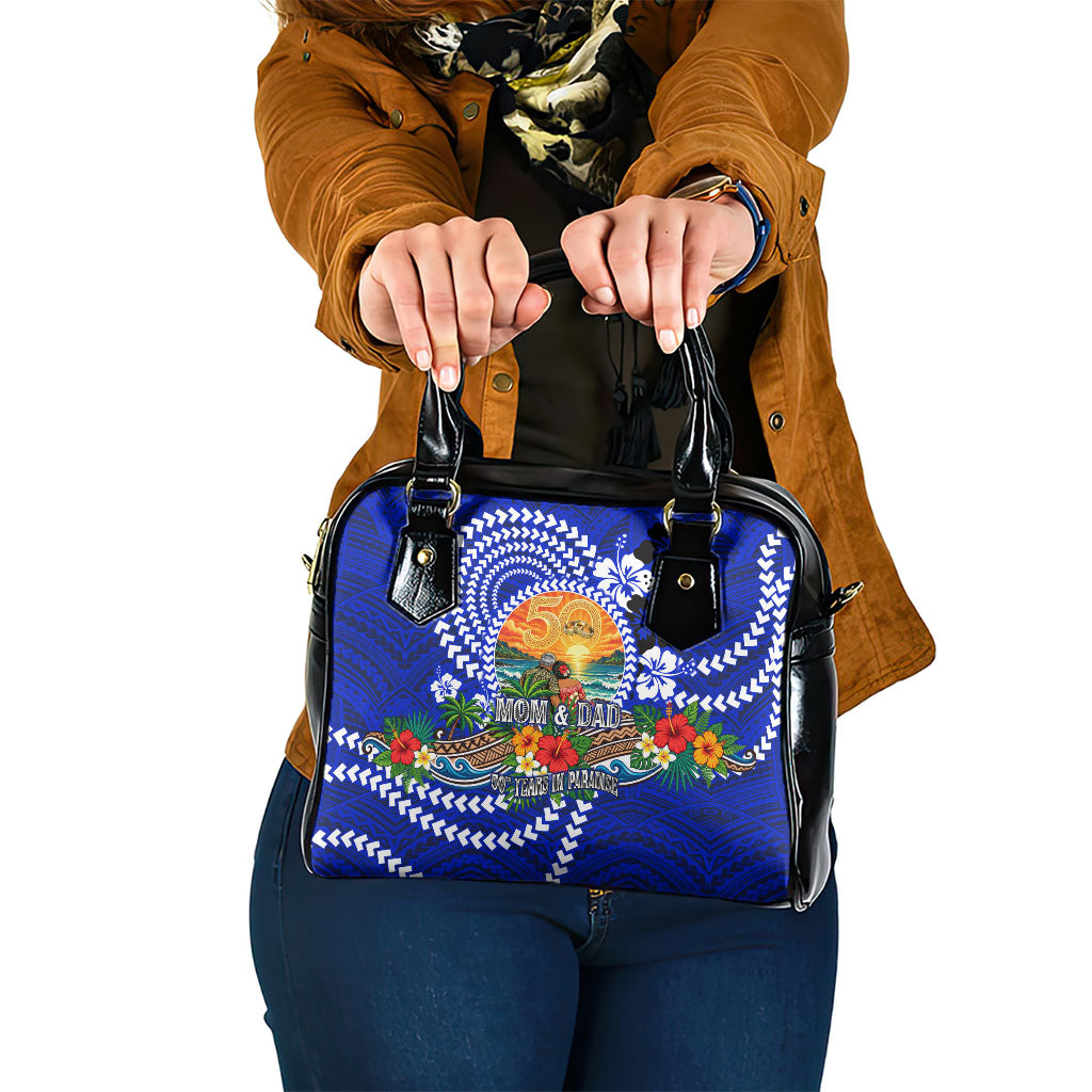 50th Anniversary Wedding Polynesian Shoulder Handbag Mom And Dad Floral Tribal Jubilee Tropical TS04 One Size Blue - Polynesian Pride