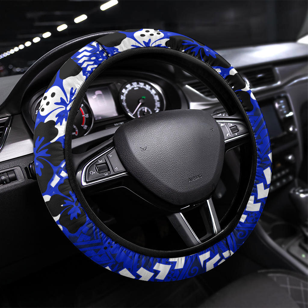 50th Anniversary Wedding Polynesian Steering Wheel Cover Mom And Dad Floral Tribal Jubilee Tropical TS04 Universal Fit Blue - Polynesian Pride