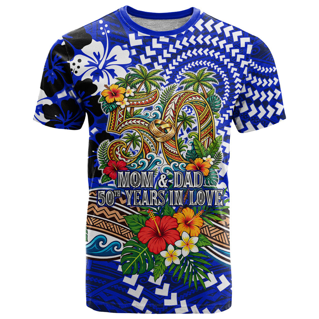 50th Anniversary Wedding Polynesian T Shirt Mom And Dad Floral Tribal Jubilee Tropical TS04 Blue - Polynesian Pride