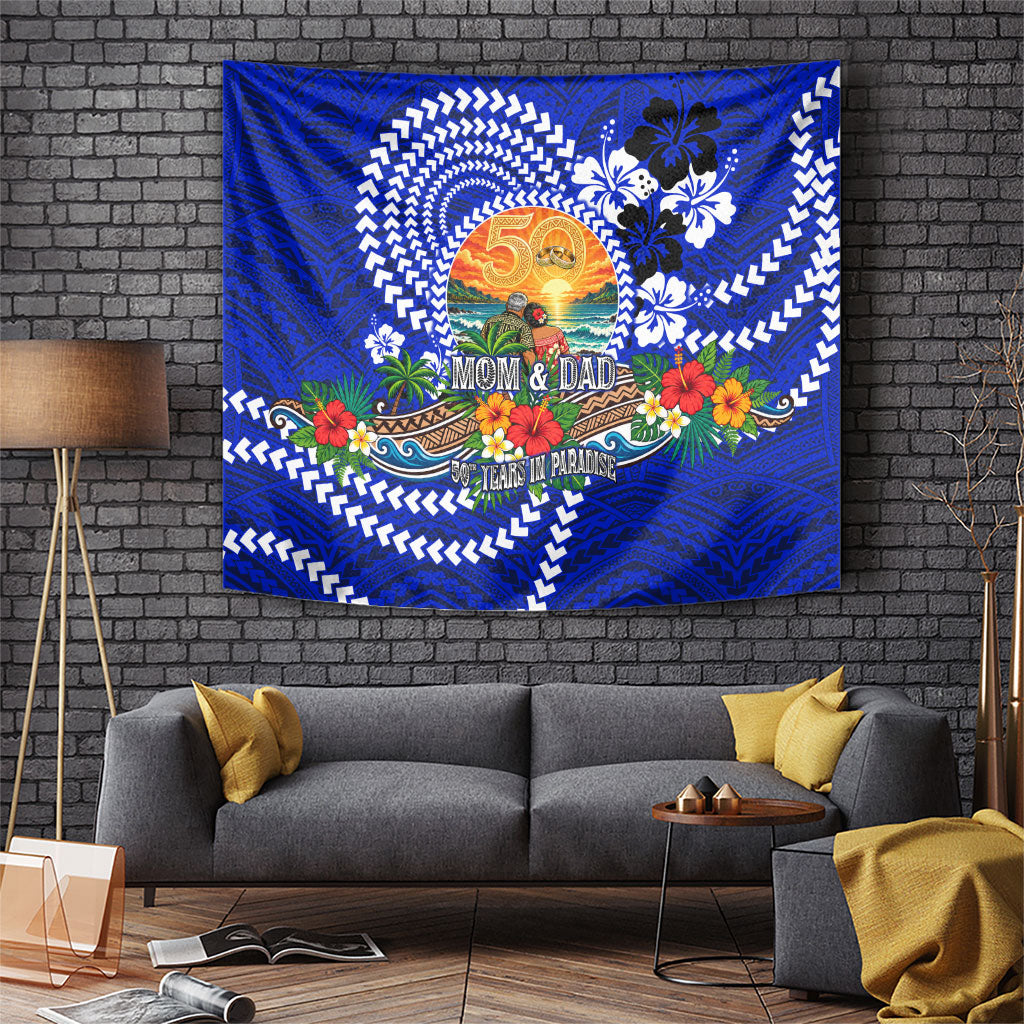 50th Anniversary Wedding Polynesian Tapestry Mom And Dad Floral Tribal Jubilee Tropical TS04 Blue - Polynesian Pride