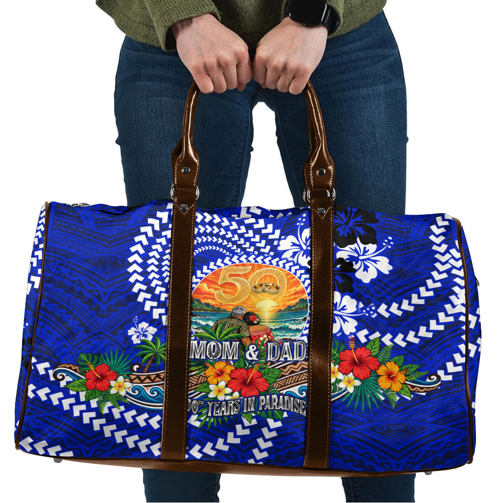 50th Anniversary Wedding Polynesian Travel Bag Mom And Dad Floral Tribal Jubilee Tropical TS04 Blue - Polynesian Pride
