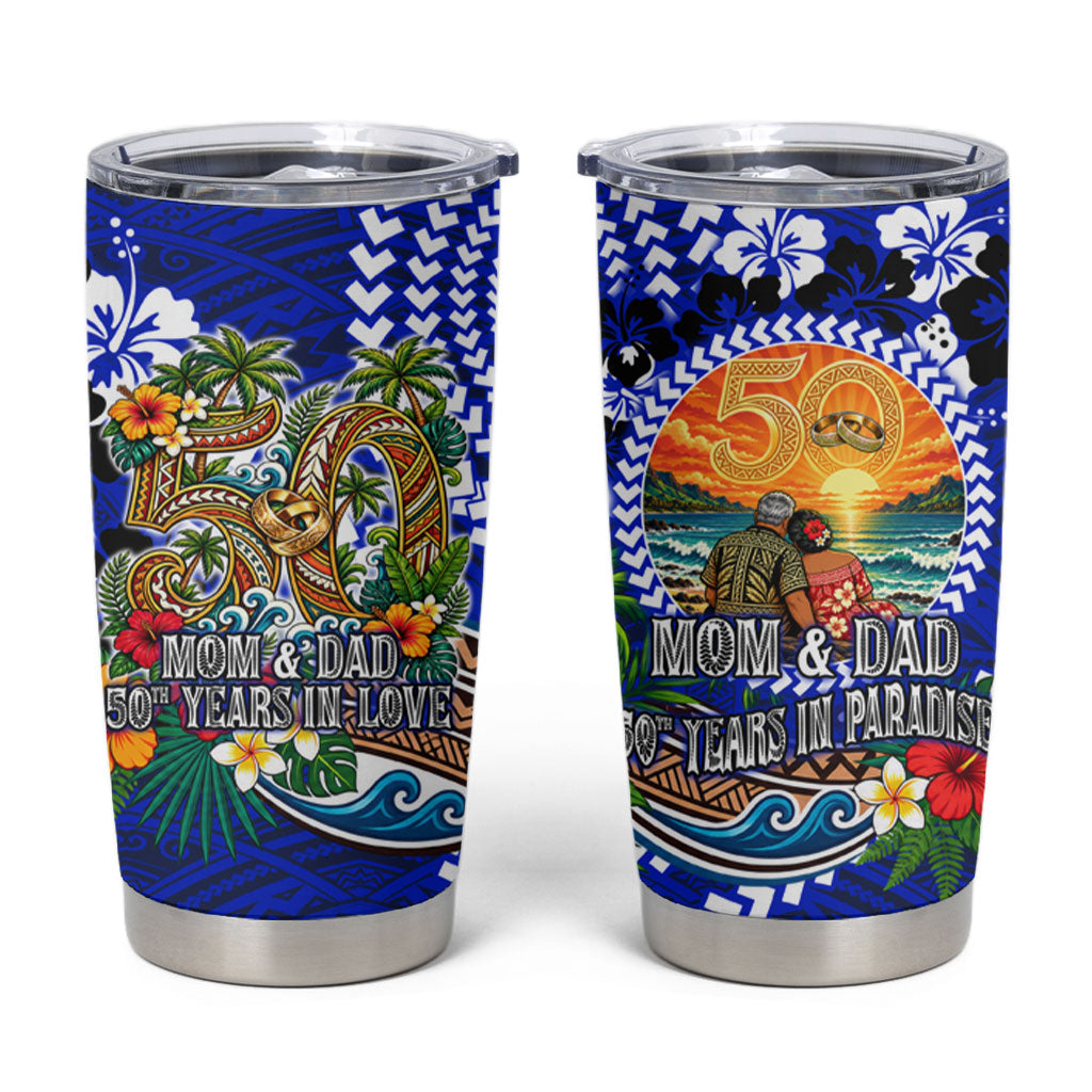 50th Anniversary Wedding Polynesian Tumbler Cup Mom And Dad Floral Tribal Jubilee Tropical TS04 Blue - Polynesian Pride