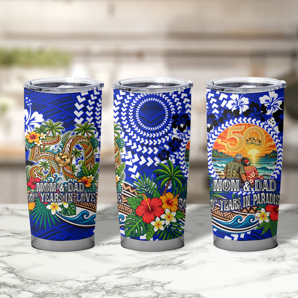 50th Anniversary Wedding Polynesian Tumbler Cup Mom And Dad Floral Tribal Jubilee Tropical TS04 - Polynesian Pride
