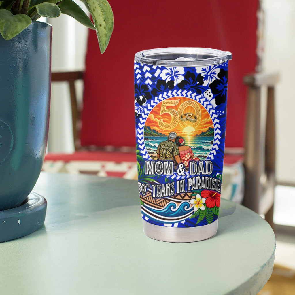 50th Anniversary Wedding Polynesian Tumbler Cup Mom And Dad Floral Tribal Jubilee Tropical TS04 - Polynesian Pride