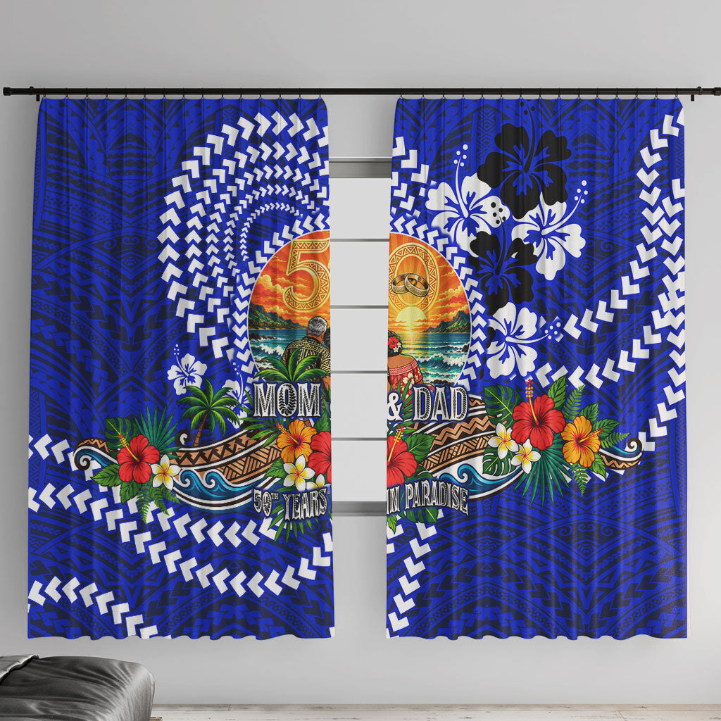 50th Anniversary Wedding Polynesian Window Curtain Mom And Dad Floral Tribal Jubilee Tropical TS04 With Hooks Blue - Polynesian Pride