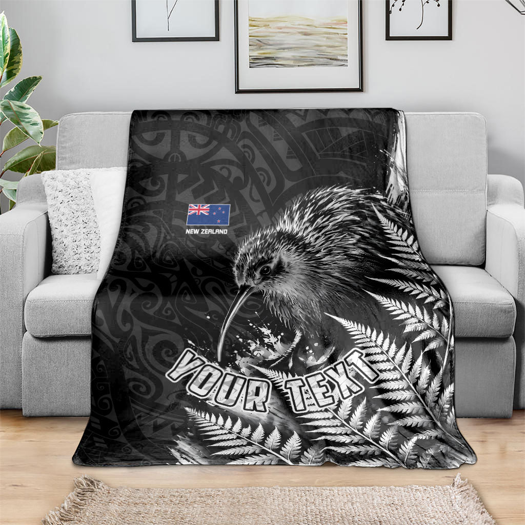 Personalized New Zealand Kiwi Bird Blanket Grunge Maori Tribal Pattern Silver Fern TS04 - Polynesian Pride