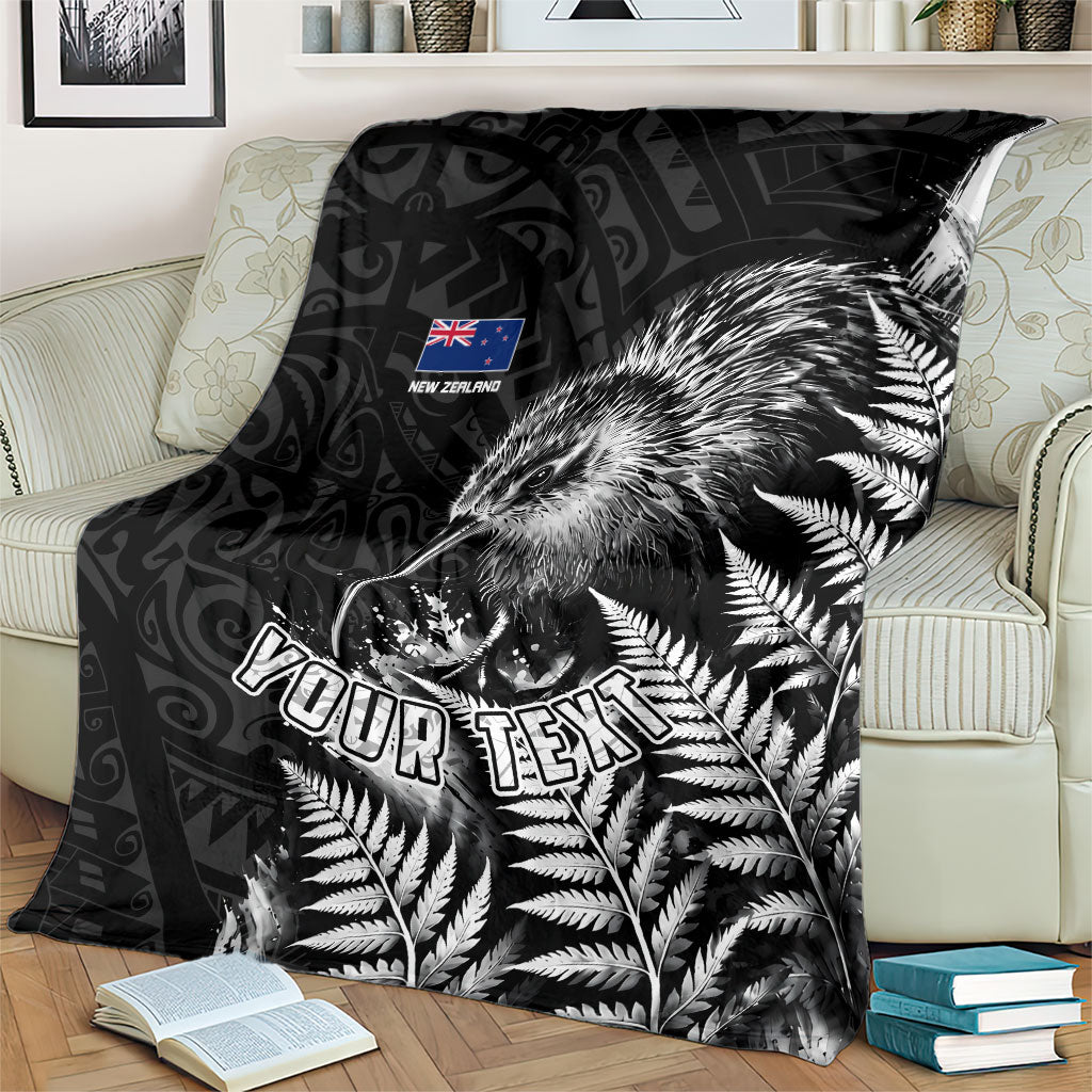 Personalized New Zealand Kiwi Bird Blanket Grunge Maori Tribal Pattern Silver Fern TS04 - Polynesian Pride