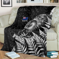 Personalized New Zealand Kiwi Bird Blanket Grunge Maori Tribal Pattern Silver Fern TS04 - Polynesian Pride