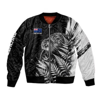 Personalized New Zealand Kiwi Bird Bomber Jacket Grunge Maori Tribal Pattern Silver Fern TS04 Unisex Black White - Polynesian Pride
