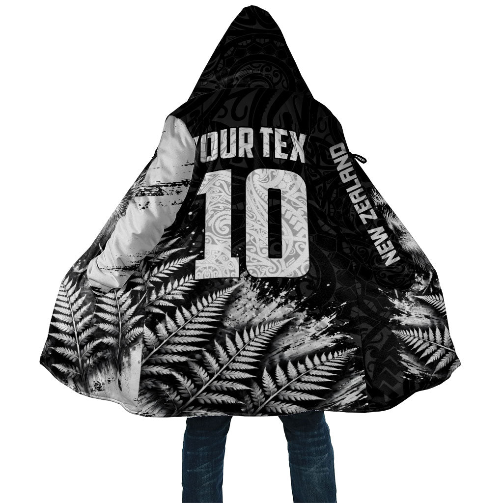 Personalized New Zealand Kiwi Bird Cloak Grunge Maori Tribal Pattern Silver Fern TS04 Unisex Black White - Polynesian Pride