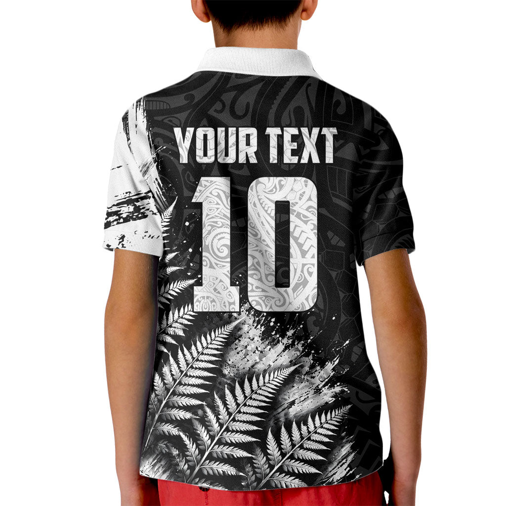 Personalized New Zealand Kiwi Bird Kid Polo Shirt Grunge Maori Tribal Pattern Silver Fern TS04 - Polynesian Pride