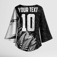 Personalized New Zealand Kiwi Bird Kimono Sleeve Blouse Grunge Maori Tribal Pattern Silver Fern TS04 - Polynesian Pride