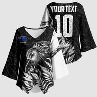 Personalized New Zealand Kiwi Bird Kimono Sleeve Blouse Grunge Maori Tribal Pattern Silver Fern TS04 - Polynesian Pride